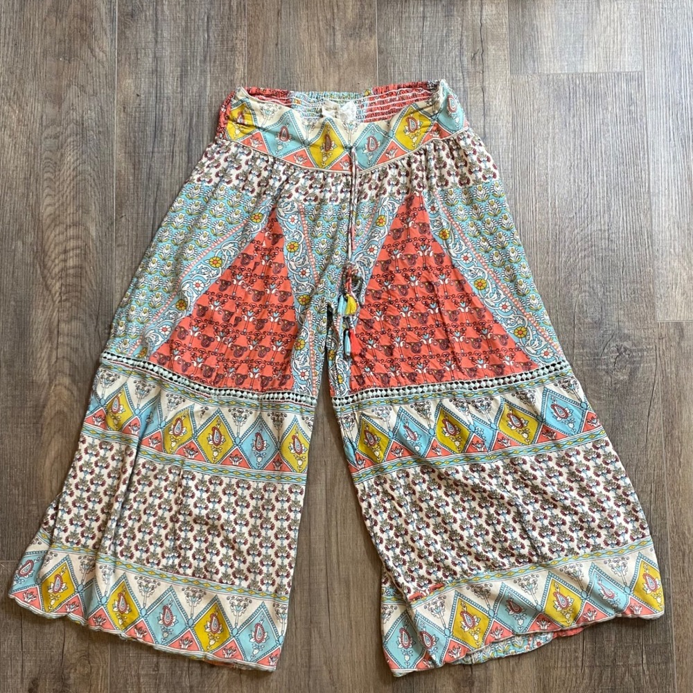 Z&L Womens Boho Paisley Wide Leg Gaucho Pants Multi Color Small, Bohemian